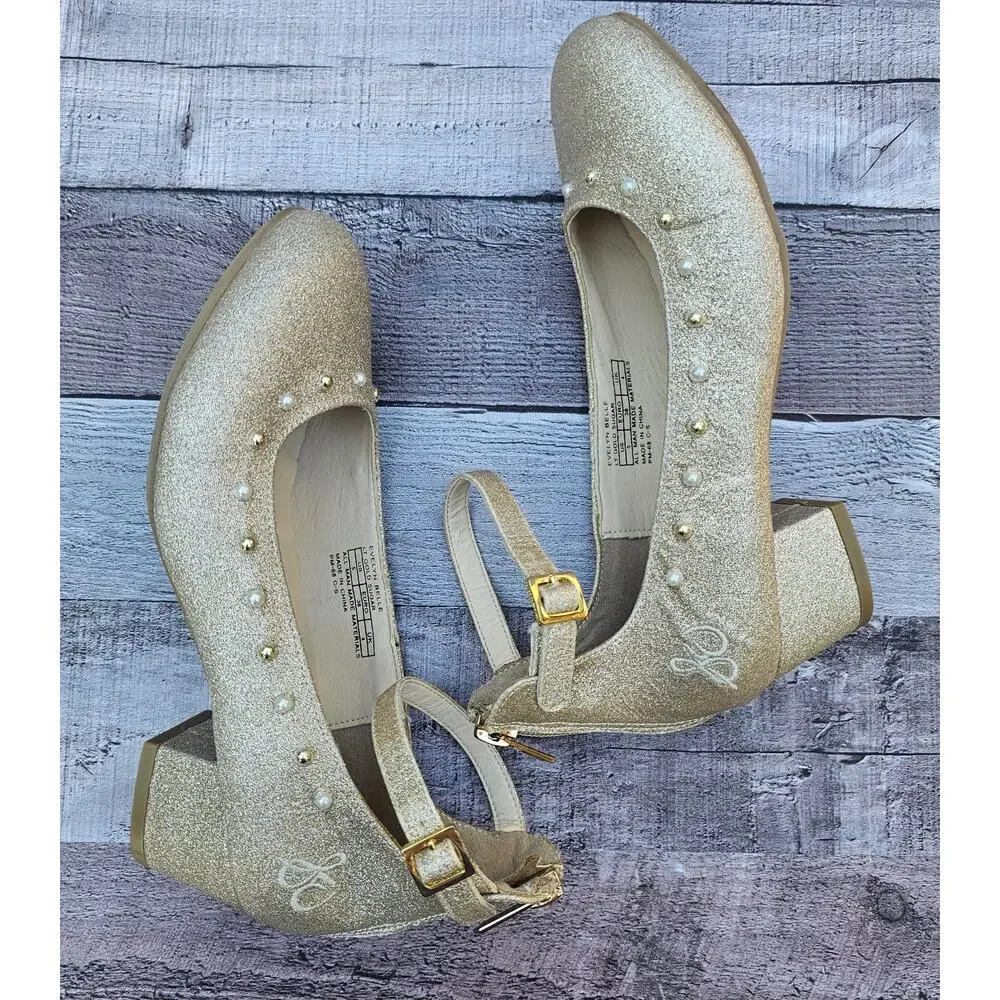 SAM EDELMAN Evelyn Belle Gold Shimmer Sparkle Mary Jane Shoes Big Girls size 5